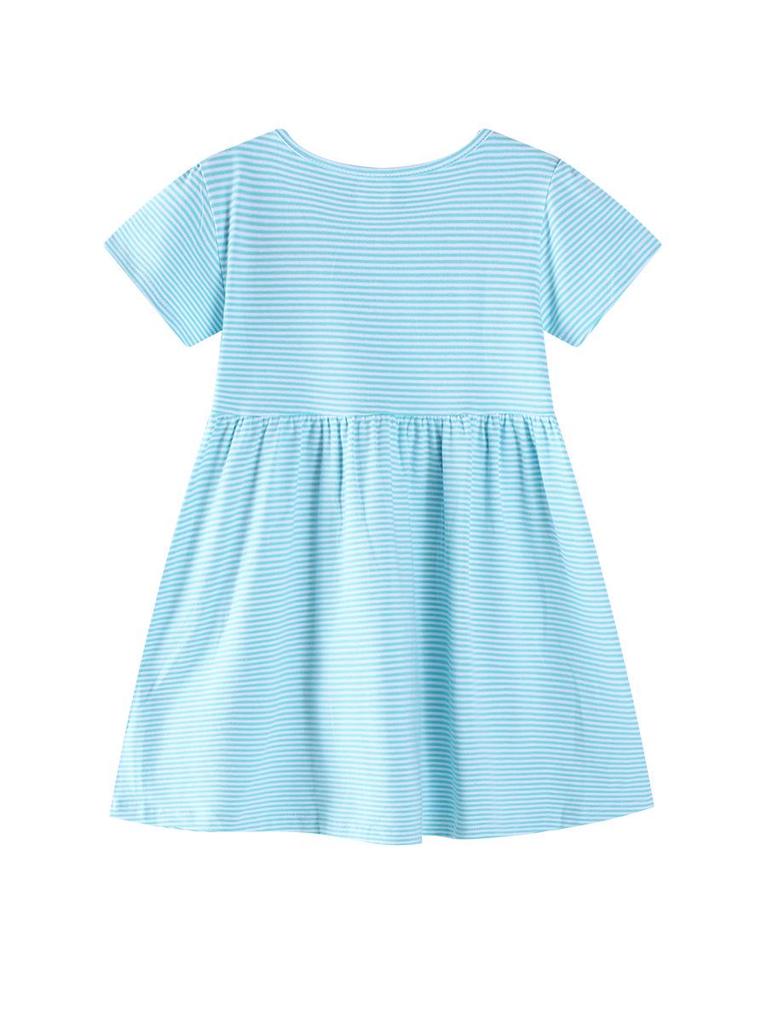 New Spring/Summer Girls' Short-Sleeved Cartoon Embroidered Dresses