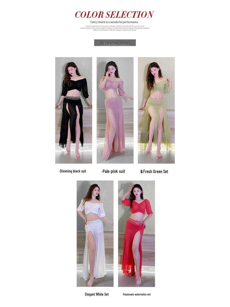 2024 Übergröße Schlankmachendes Netzoberteil Bauchtanz Übungs- & Bühnenkostüm