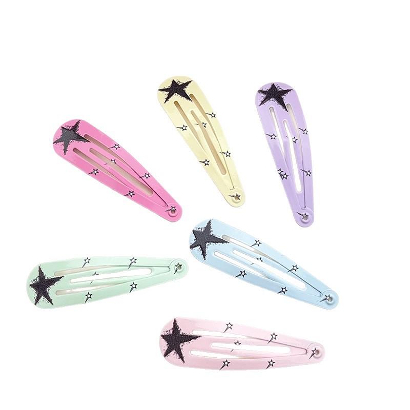 New European and American Style Bangs Hair Clip Side Clip Children's Hair Clip BB Clip Hair Accessories Water Drop Clip Printed Five-Pointed Star