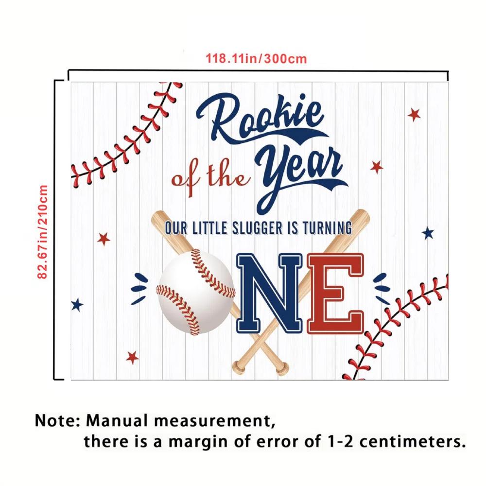 Baseball-themed 1st Birthday Party Backdrop - Rookie of the Year Design Blue Mahogany Hitter Polyester Photo Booth  Backdrop