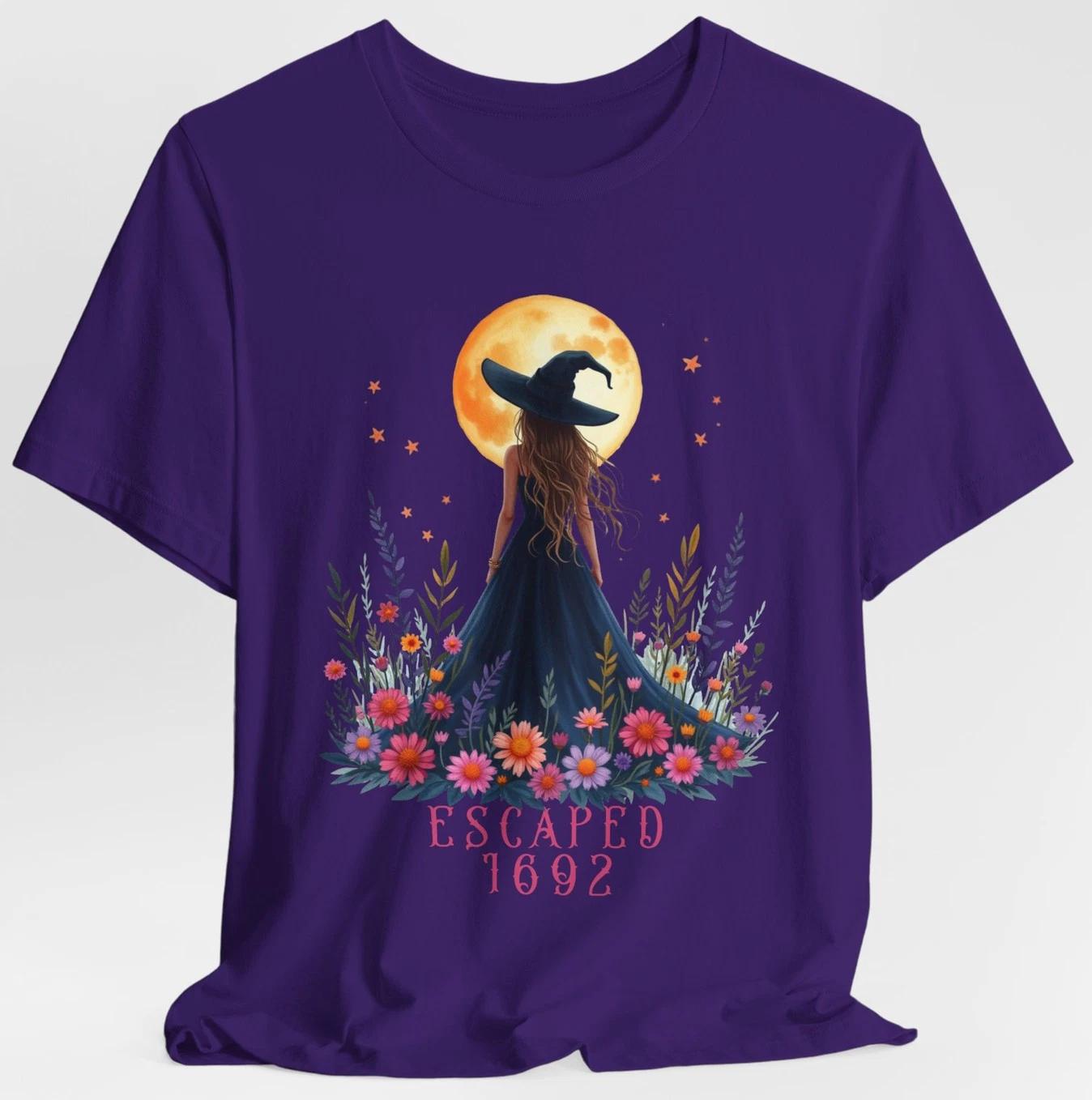 Escaped 1692 Witch T-Shirt Moon Flowers Salem Witch Trials Halloween Gothic Tee XL