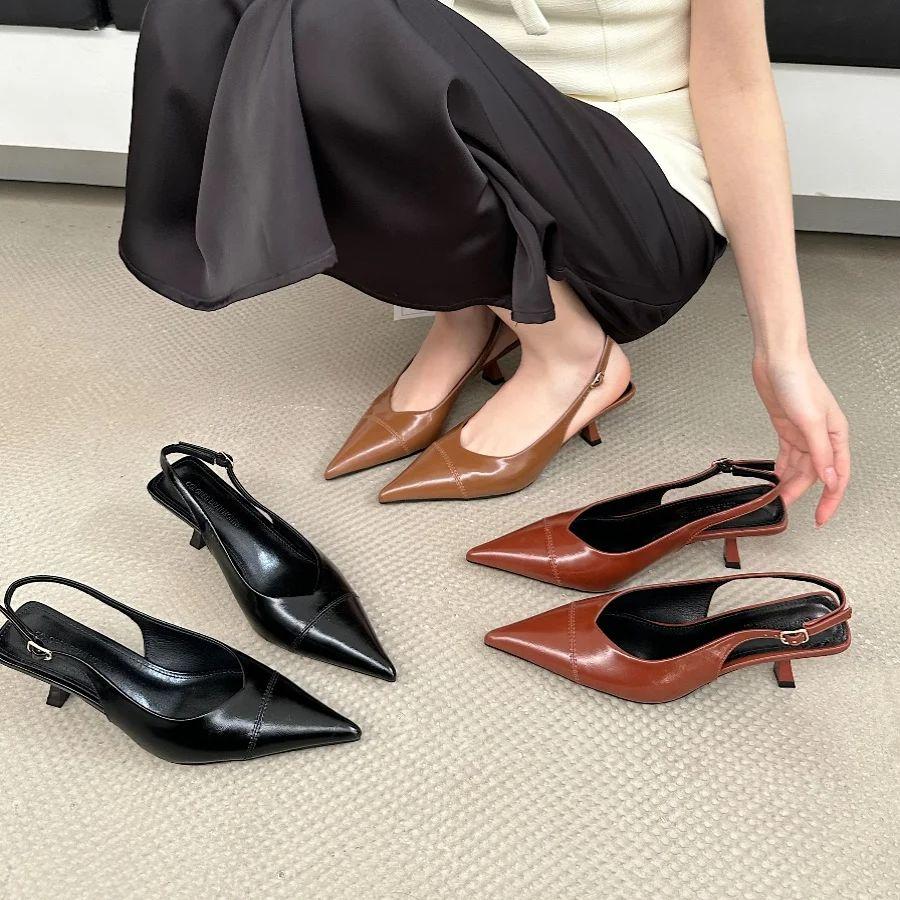 Fashion Bailamos 2025 New Women Sandals Fashion Slingback Woman Mules Shoes Pointed Toe Elegant Low-heel Shoes Pumps Dress Shoes Mujer