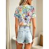 Summer soft light floral pattern round neck T-shirt
