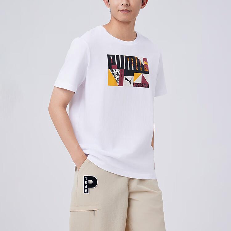Puma Basic Graphic Monogram Color Block Casual Comfortable Short Sleeve T-Shirt Men Tops White 686380-02