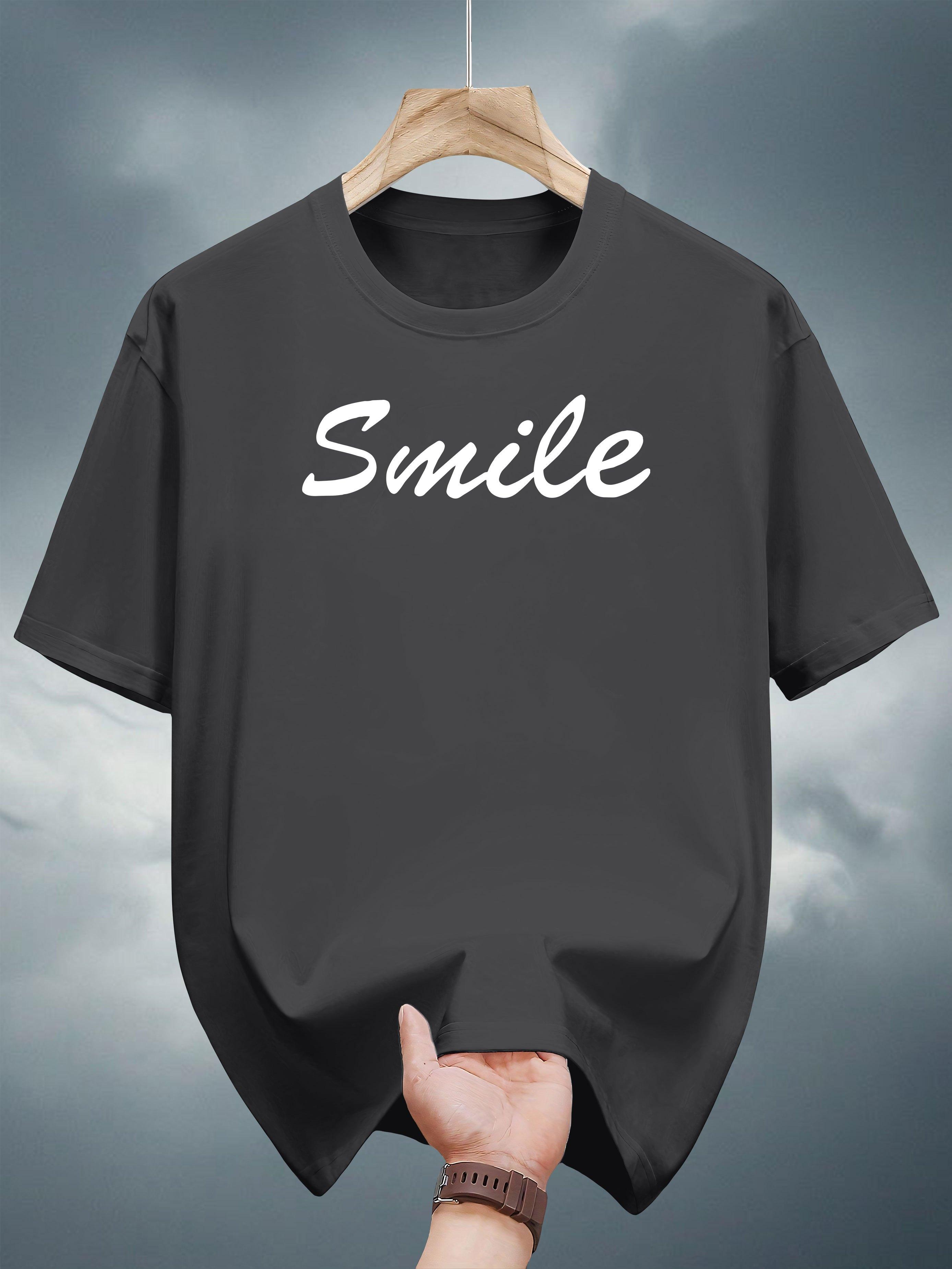 T-shirt with Smile Print - Black Casual Summer Tee XL