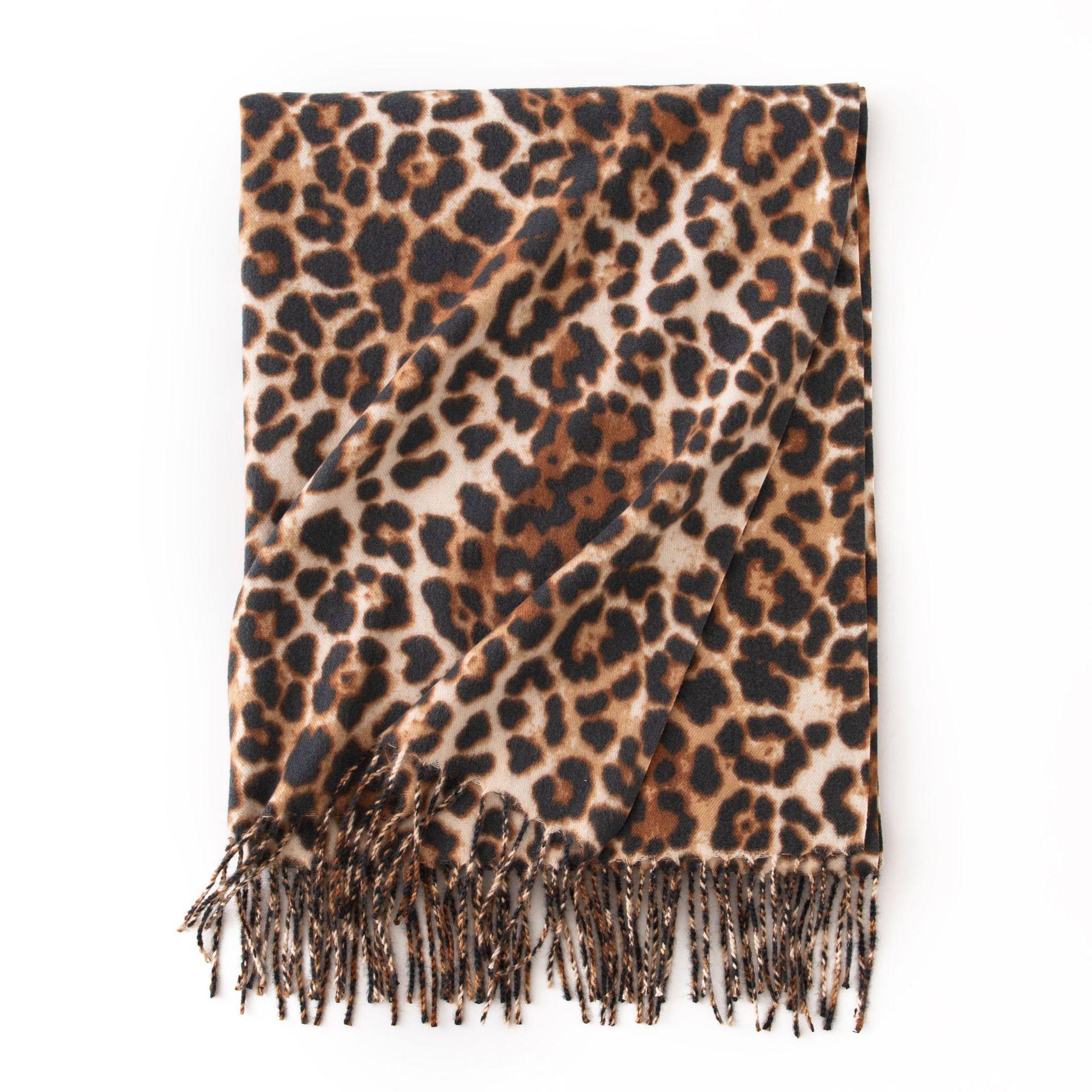 

Autumn and Winter Leopard Print Scarf Large Shawl for Women Autumn and Winter New Double Sided Scarf Versatile Tassel Thickened Outer Wear 190*60