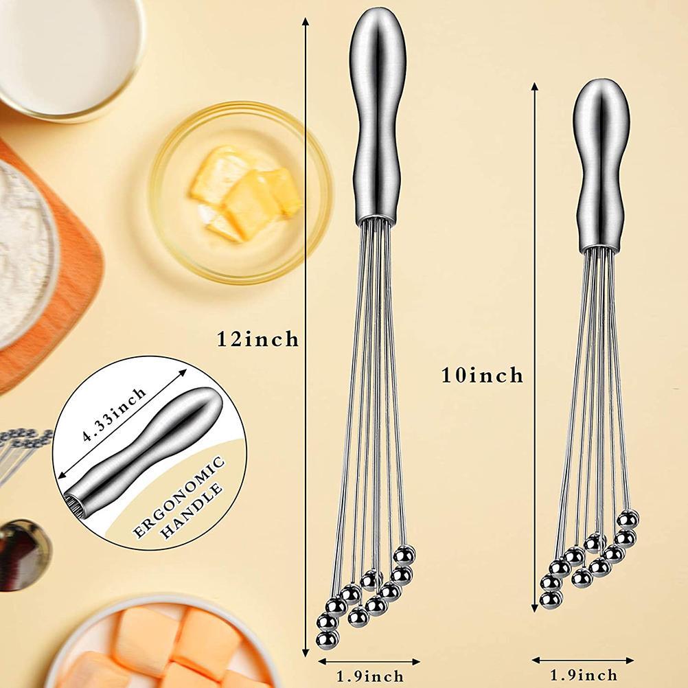 2 Pcs Mini Whisk Mixer Stainless Steel Balls 10 Inch and 12 Inch Whisk Manual Whisk Mixer