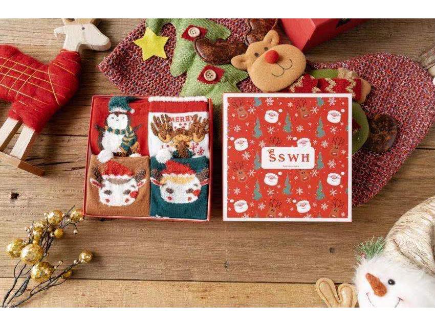 

Женские хлопковые рождественские и новогодние чулки - до середины икры, с анималистичным принтом, в корейском стиле, подарочные носки One Size