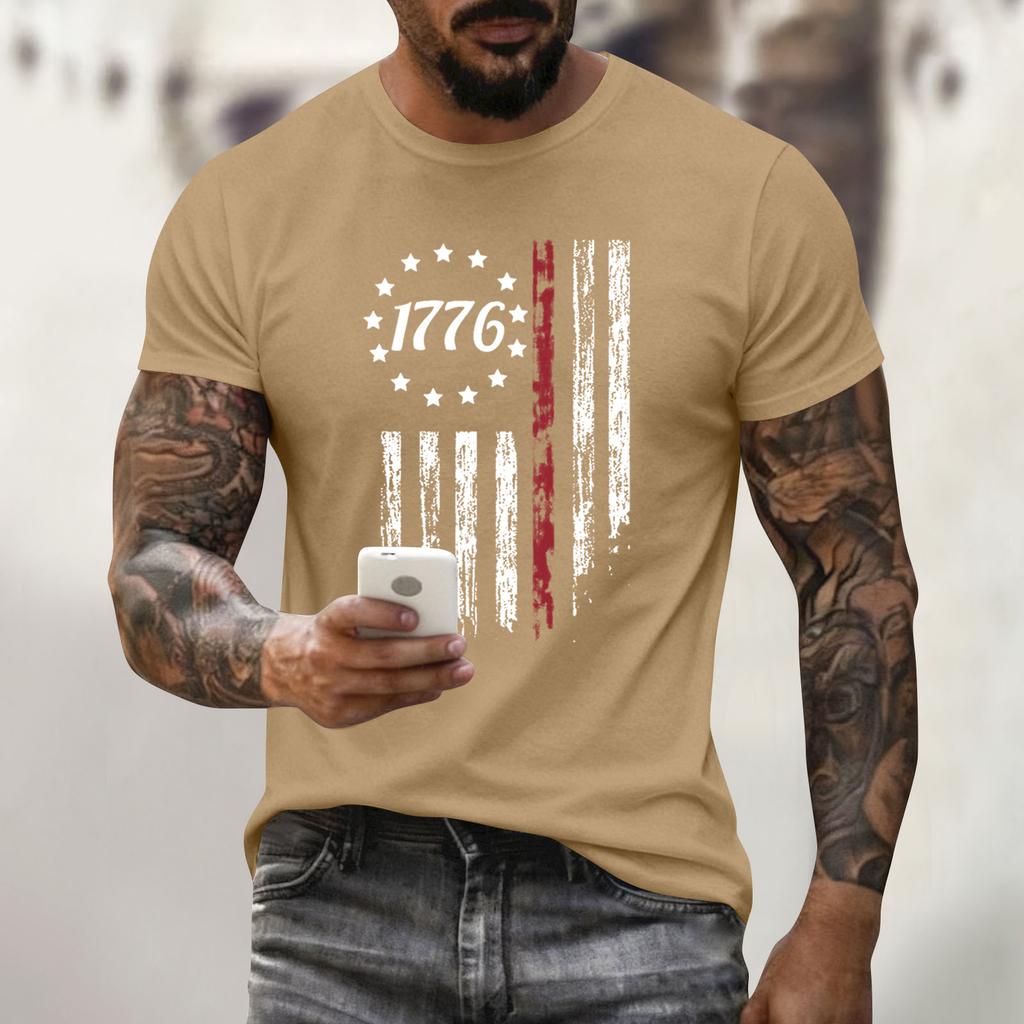 Men's Holiday Print Round Neck Short Sleeve Top Casual Sports Top