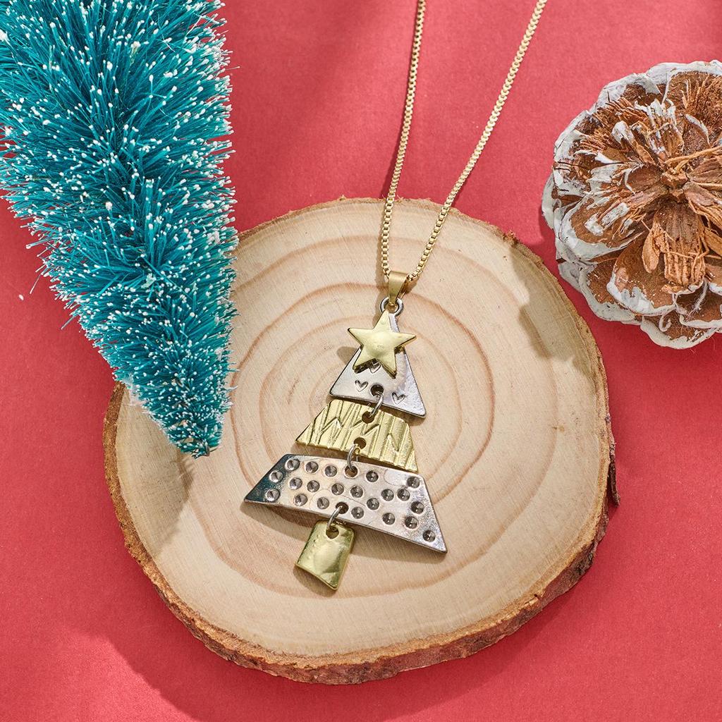 Christmas Star & Pine Cone Pendant Sweater Chain Necklace