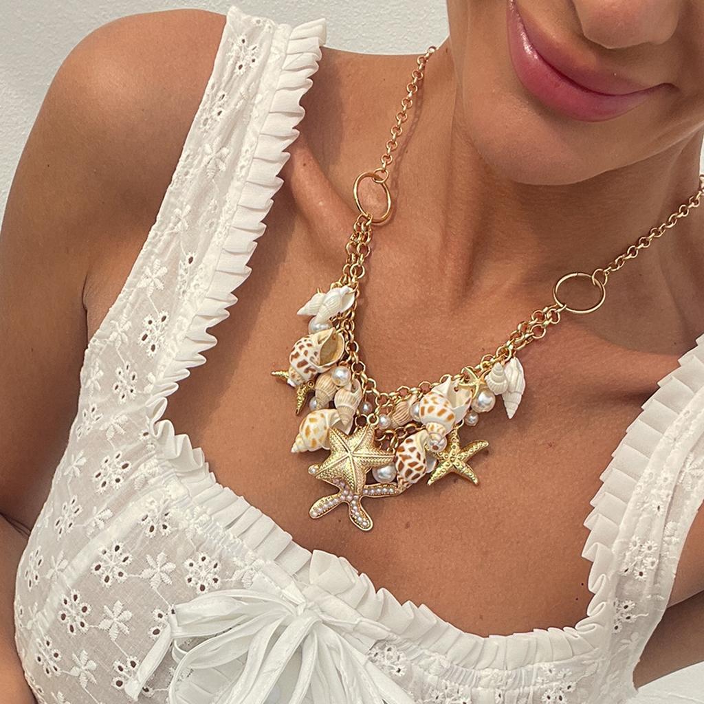 DIEZI Collana con Ciondolo Stella Marina Conchiglia Conchiglia Stile Boho da Spiaggia per Donna Regalo Festa Moda Catena Clavicola Gioielli