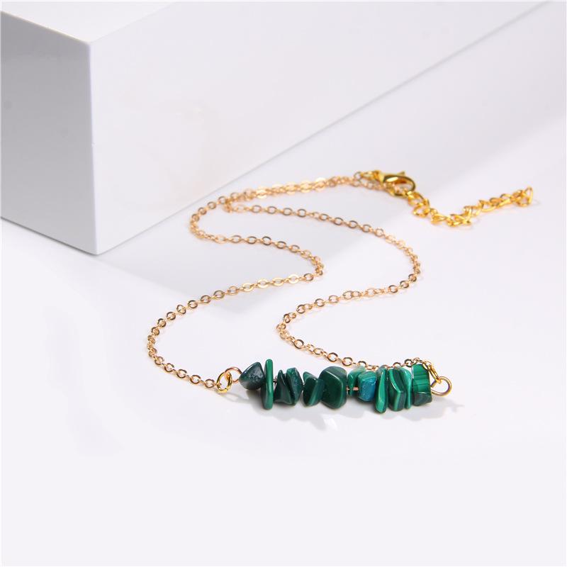 Spot Natural Stone Crystal Gravel Pendant Necklace Irregular Gravel Collarbone Gold Alloy Chain Stylish and Simple