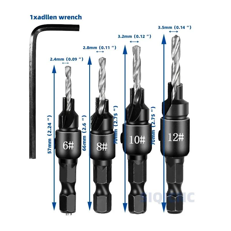 

SIQICNC 5PCS Woodworking Countersunk Head Drill And Chamfering One Piece Hexagonal Handle Countersunk Fried Dough Twist Drill
