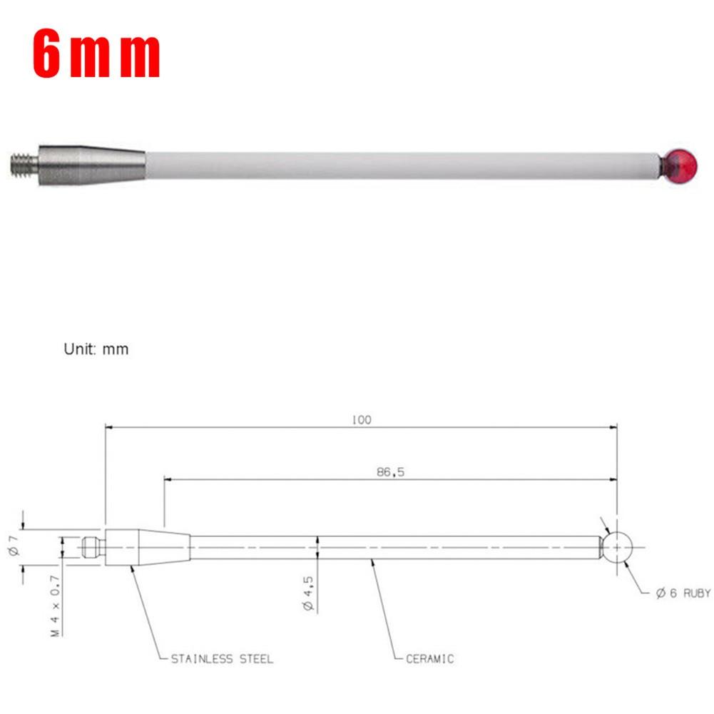 CMM Touch Probe Stylus 6mm Rubine Ball CNC Tip Ceramic Shaft  A-5000-3712