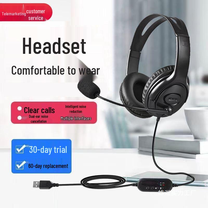 USB Noise-Cancelling Over-Ear Headset with Microphone for Telemarketing & Customer Service