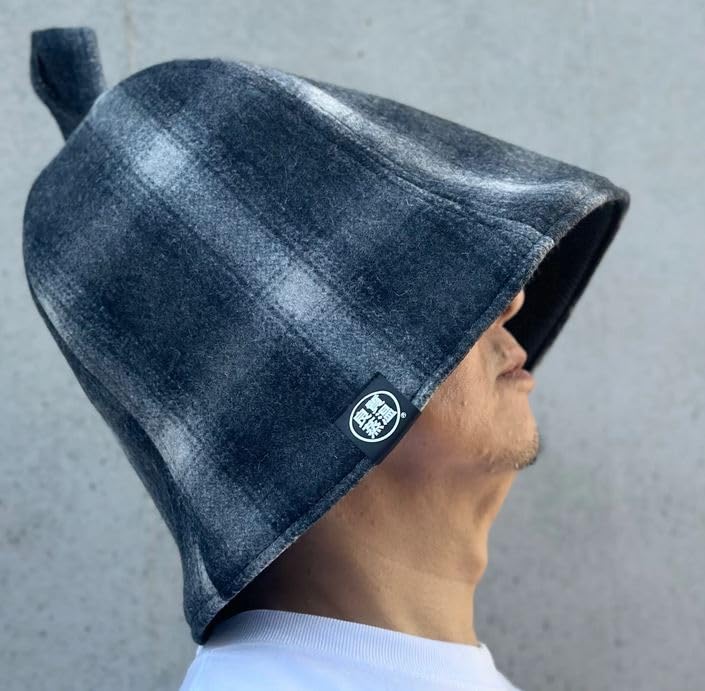 Checkered Melton wool & next-generation 3-layer polyester mesh sauna hat. Extra large! Original product. Unisex. Loose fit.