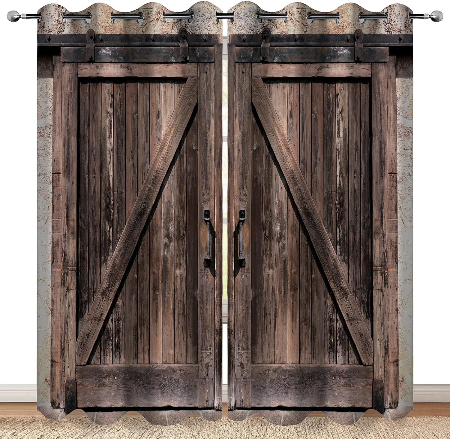 2 Stück Vorhänge Western Bootsanker Dekoriert Holztüren Mit Stangentasche Vorhänge Für Küchen Cafés Schlafzimmer Jalousien Fenster 140W160H(CM)55x63in&Grommet Top