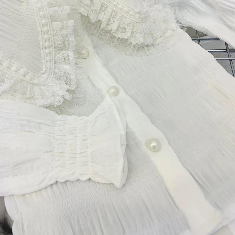 Meisjes Lente Effen Kleur Lange Mouw Kant T-shirt Schattige Frisse Pullover Tops