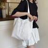 Simple Canvas Women's Beach Handbags Solid Color Lace Ladies Large Capacity Shoulder Bag Bow Tassel Female Travel Tote Bags