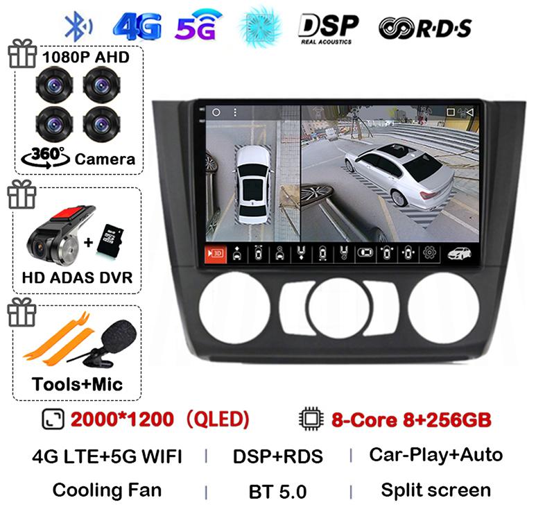 Android 14 Carplay Auto Car Radio For BMW 1 Series E81 E82 E87 E88 AT/MT 2004-2012 GPS Multimedia Stereo Player Audio WIFI+4G BT