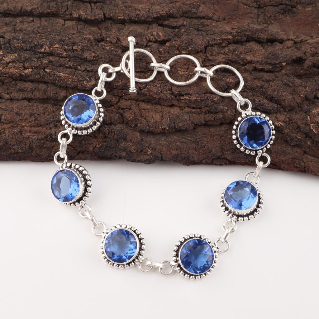 Tanzanite Gemstone 925 Sterling Silver Jewelry Women's Handcrafted Bracelet7-9" RB-17-6