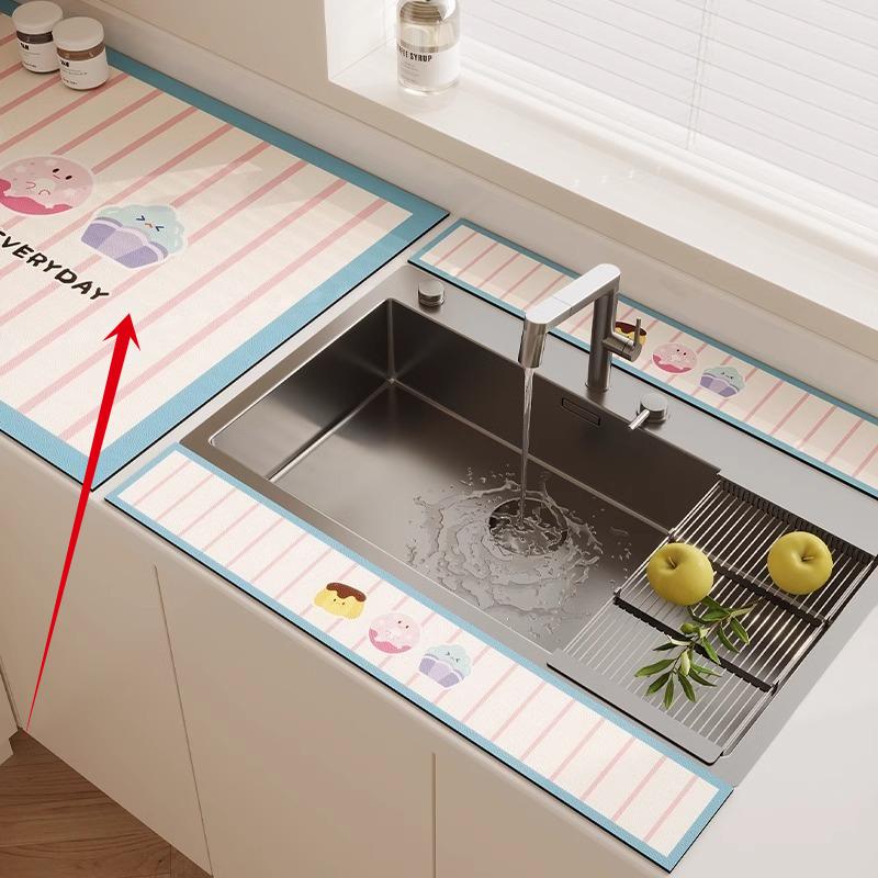 3PC Kitchen Faucet Diatomaceous Earth Water Stopper Drain Mat Bathroom Countertop Absorbent Mat Long Narrow Edge Coaster