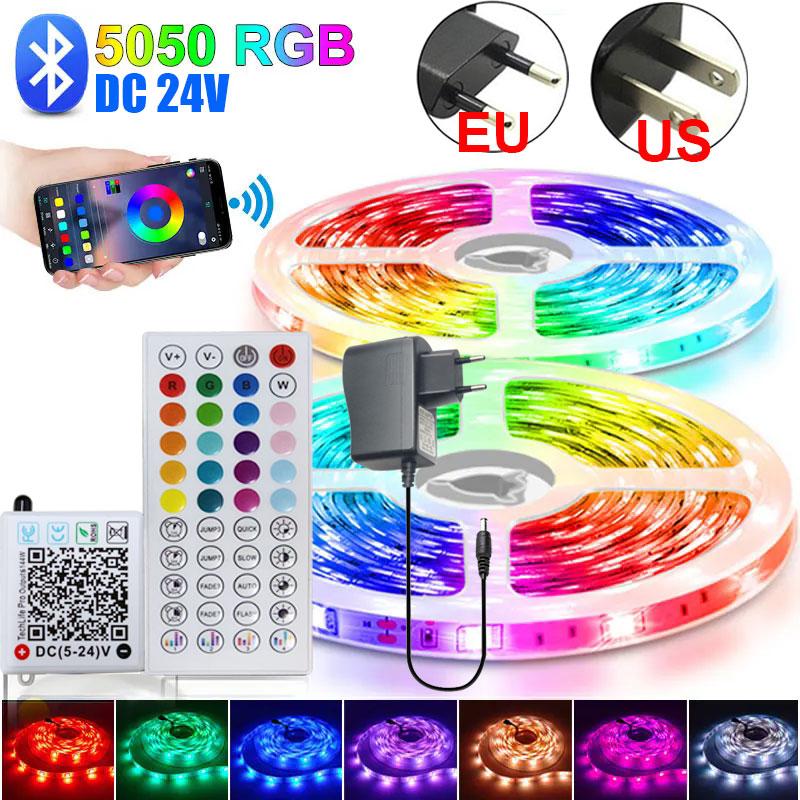 Rgb Strips Led Lights 5M 10M 15M 20M 30M 40M 24V Led Ribbon Bluetooth Led Light Tape For Living Room With App Gaming Decorations