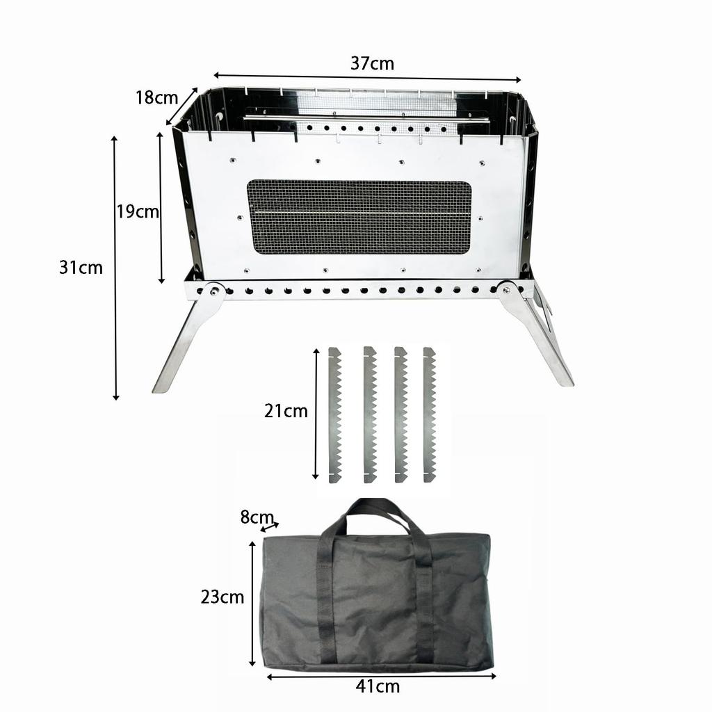 Solotour Fire Pit with Secondary 4 Stainless Compact and Includes Storage Storage Size 41x23x8 Combustion, Trivets, Steel, Portable, Bag, / 4.5kg