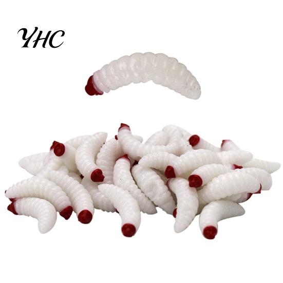 Bait 50Pcs Artificial Lure Worm Shape Lifelike PVC Eco-friendly Soft Fish for Freshwater белый