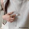 Metal Flower Flower Pendant Necklace Brown Stone Long Sweater Chain  For Women
