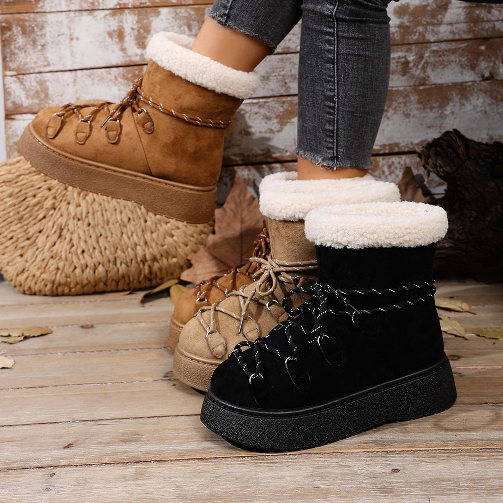 Snow boots women's winter new velvet thermal straps short boots casual versatile thick-soled Martin boots women