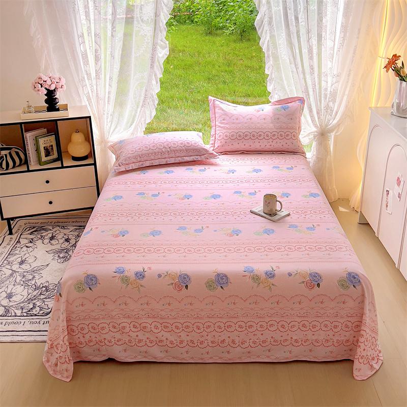 White Flower Printed Bed Sheet Set Simple Pink Cotton bedspread Thickened Bedding Set Luxury Soft Flat Sheet with Pillowcases