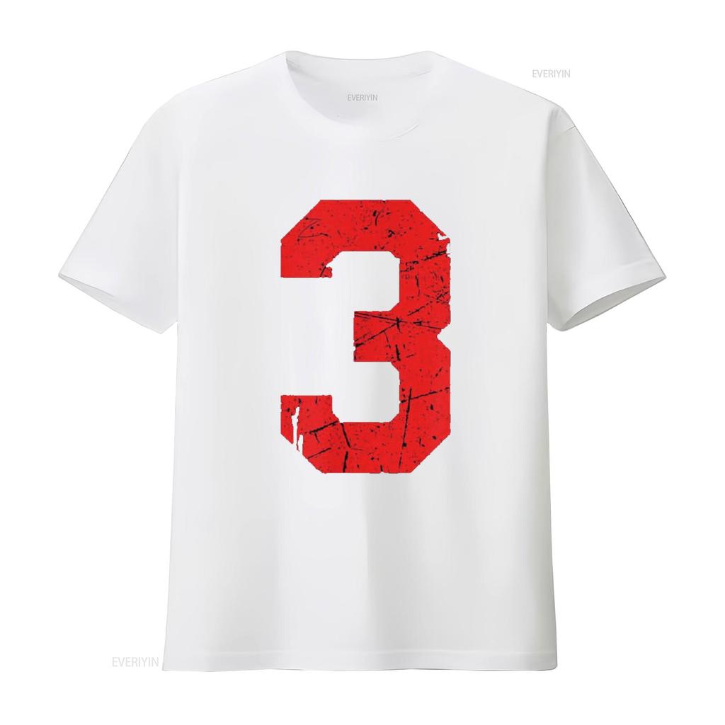 Numer 3 Koszulka Sportowa Czerwona Zniszczona Vintage Szczęśliwa Koszulka vintage Prana moda streetwear Wygodna Stylowa Miękka