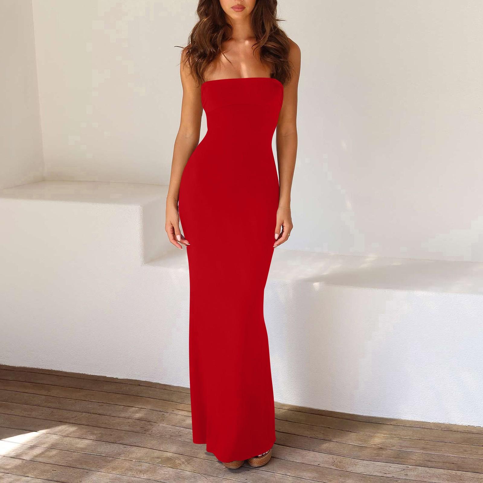 

Women s Fashion Casual Summer Solid Color Backless Sleeveless Slim Fit Suspender Dress XL червоний