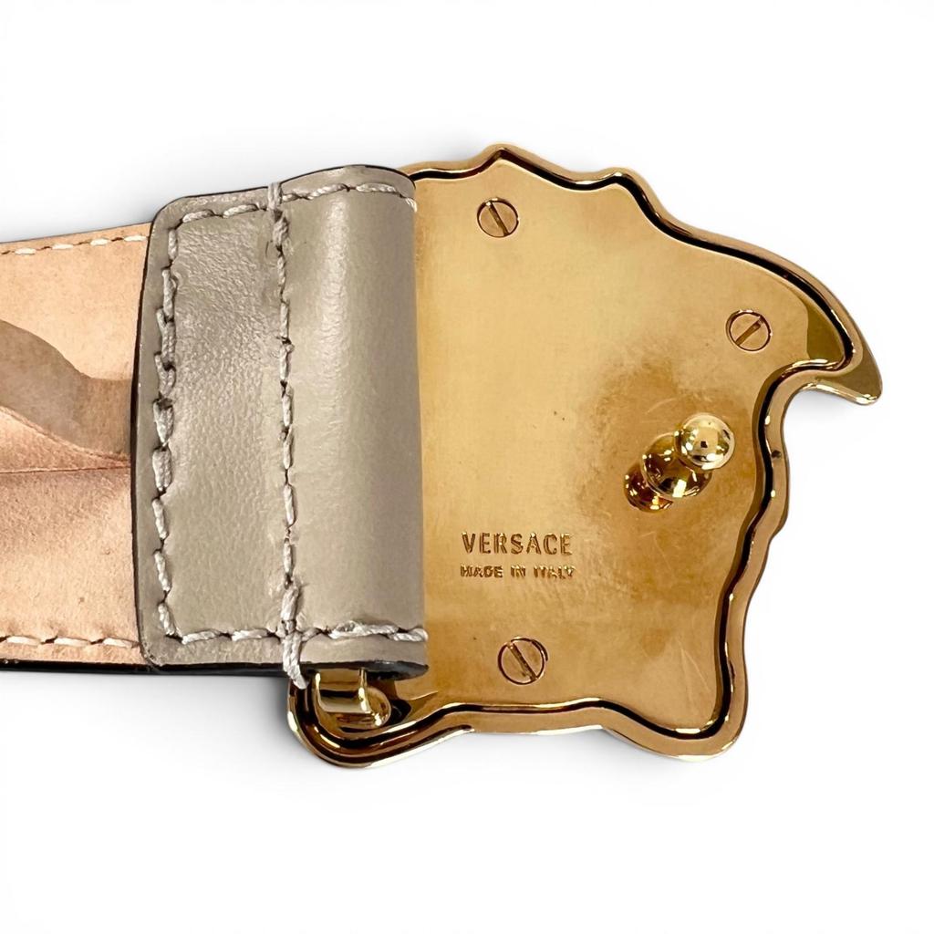 Great VERSACE Belt Medusa Motif Buckle Beige Calf Leather Mens Used