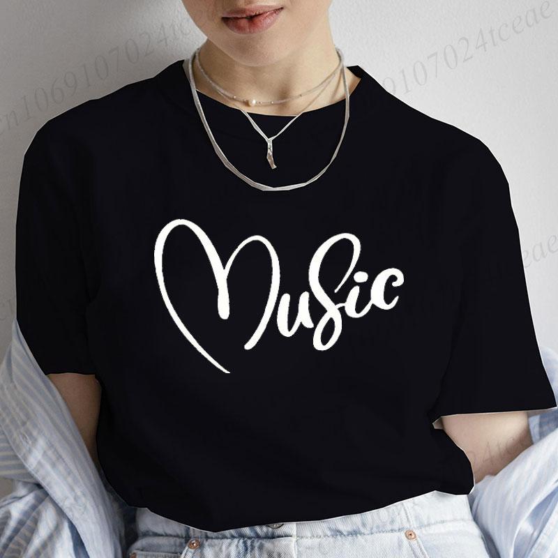 Musical Note Heart Print Unisex T Shirt Short Sleeve O Neck Unisex Tshirt Ladies Fashion Tee Shirt Tops Clothes Camisetas Mujer