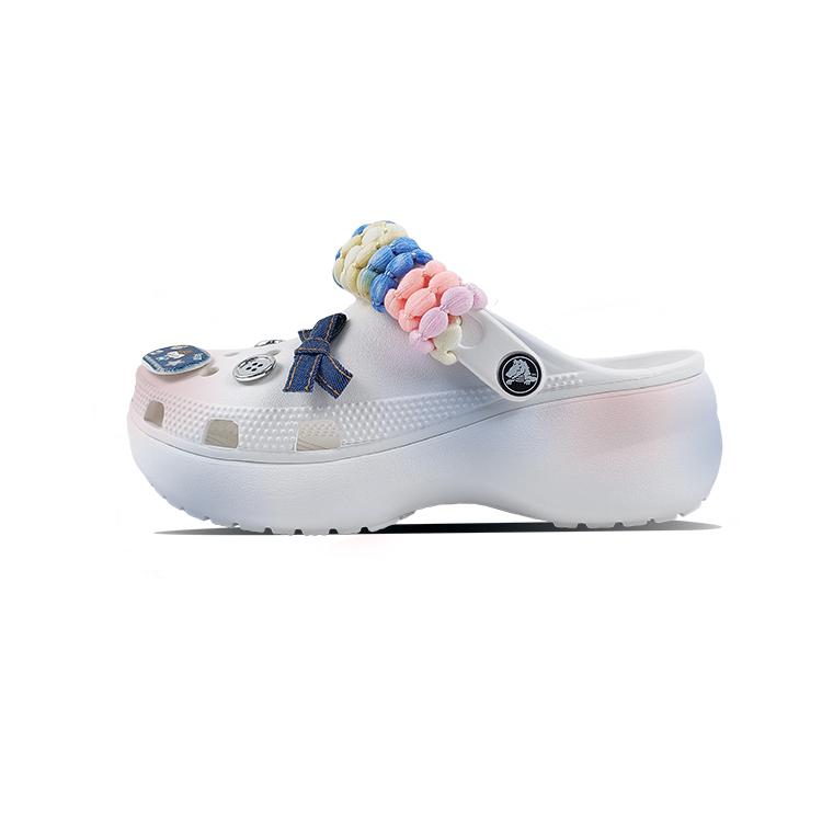 Crocs Classic Platform Clog EVA Button Rainbow Classic Cloud Dok Retro Girly Cute Gradient Niche Hole Shoes Women's White