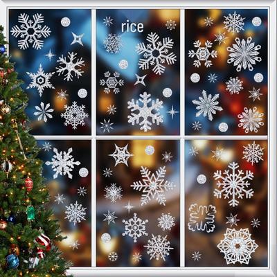 Gold Snowflake Electrostatic Window Stickers - Double-Sided Glass Door and Window Decoration