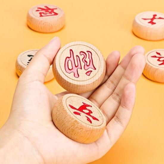 1 Set Wooden Chinese Chess with Plastic Paper Chessboard Travel Traditional Chinese Xiangqi Chess Pieces Strategy Board Game Teens Adults Gift