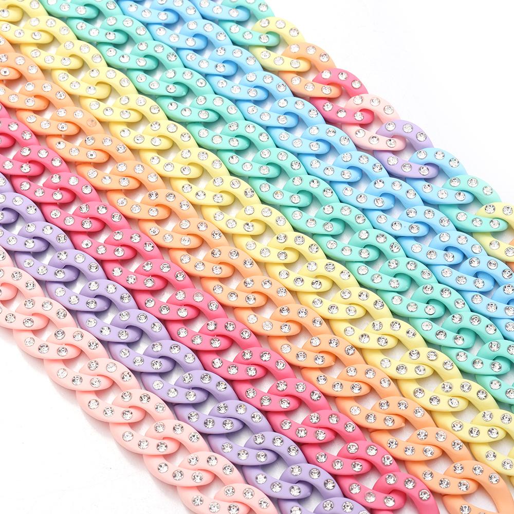 20pcs 19x14mm Acrylic Link Chain Clasp Colorful Open Buckle Beads Connector With Diamond For Jewelry Making Necklace Bag Chain