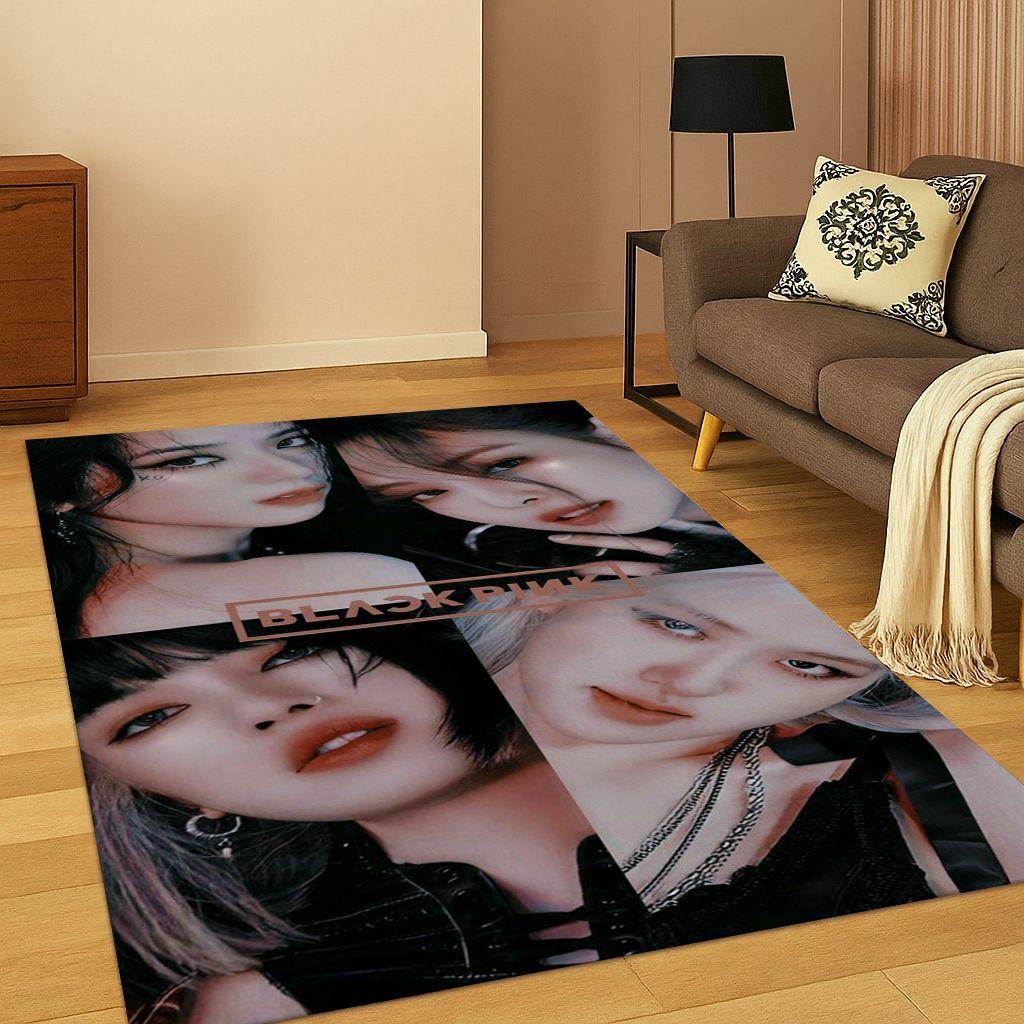 Tappeto Kpop B-Black Pink Gruppo Cantante Stella per Camera da Letto Soggiorno Divano Zerbino Decorazione Casa, Tappeto Area Antiscivolo Regalo