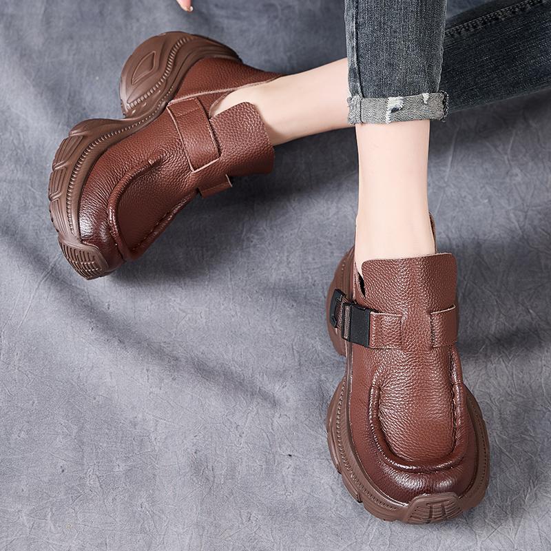 Fashion GKTINOO 2025 Spring New Thick Soled Retro Loafers Genuine Leather Sneakers Pumps Fashion Versatile Women's Platform Shoes