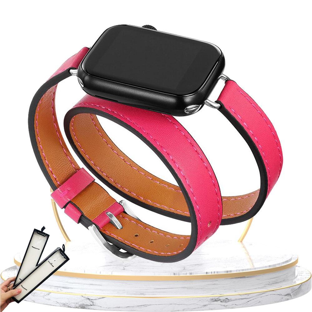 Double Tour leather Strap For Apple Watch ultra band 49mm 45mm 42mm 44mm Series 8 7 6 Se 5 4 3 2 Iwatch 6 38mm 40mm Correa 41mm