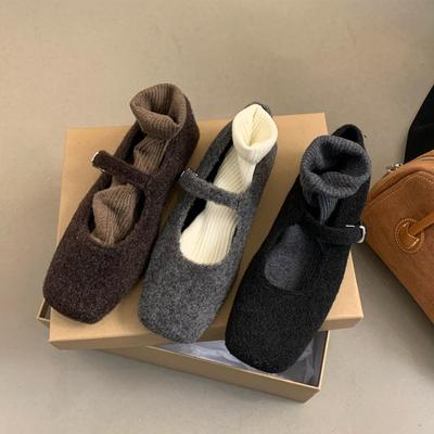Moda Moda Kwadratowy Nosek Polarowe Flet Baleriny Kobieta Zima Ciepłe Wełniane Buty Mary Jane Damskie Projekt Marki Eleganckie Pluszowe Mokasyny