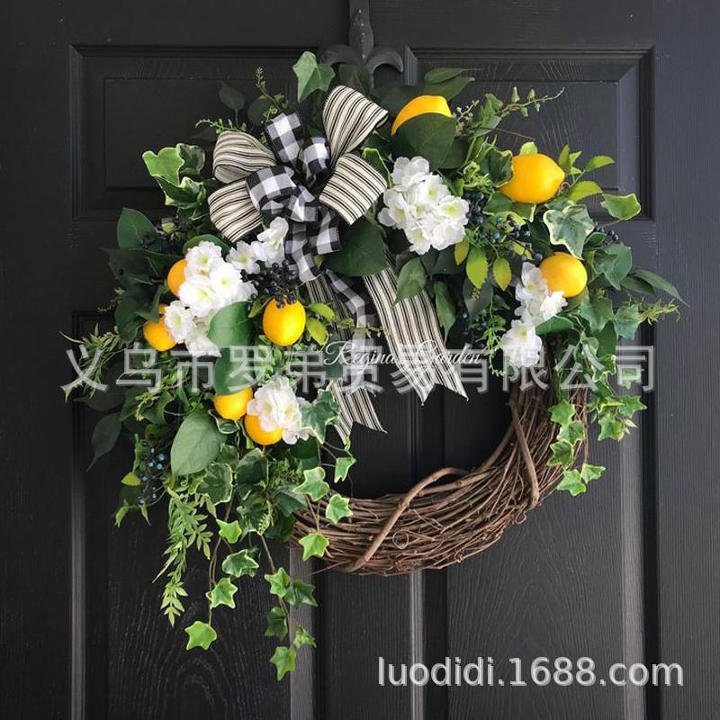 Artificial Lemon Peony Wreath Wall Hanging Decor Door Home Festival Party Decoration