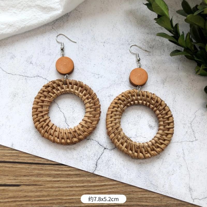 Vintage grass rattan woven handmade earrings bohemian vacation style stud earrings women's summer ear jewelry