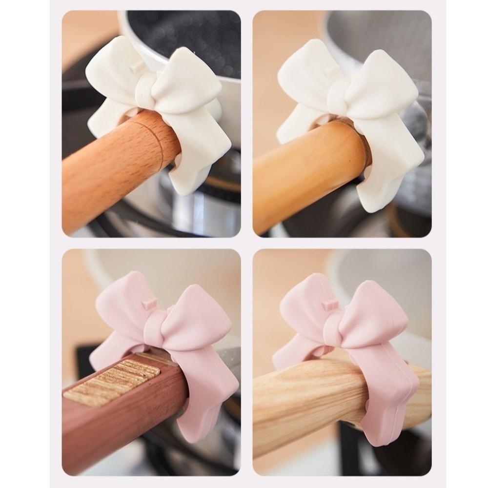Bow-knot Silicone Spoon Holder Silicone Construction Pan Clip Rack Convenient Spoon Rest  Cooking