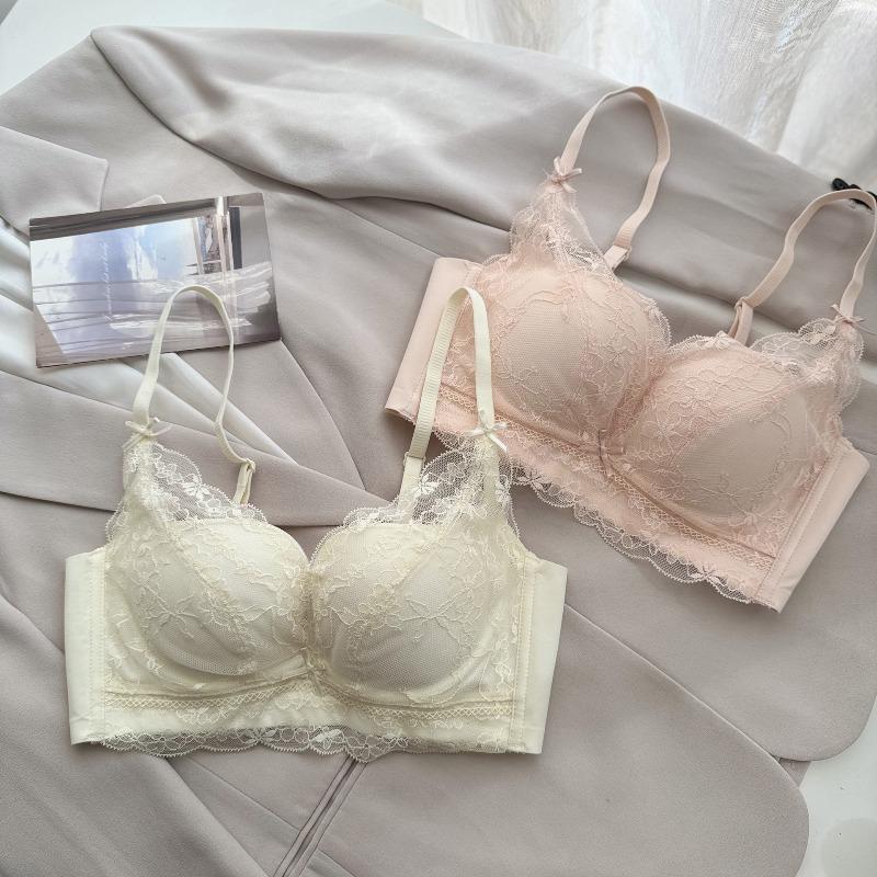 New Lace Modal Skin-friendly No Steel Rim Gathering Underwear Comfortable Small Breasts Show Big Bra Red Wedding Life