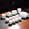 Goat Jade Tea Set Kung Fu Set Chinese Light Luxury Tea Calendars Teacups Office White Porcelain Teapot Covered Bowl Set
