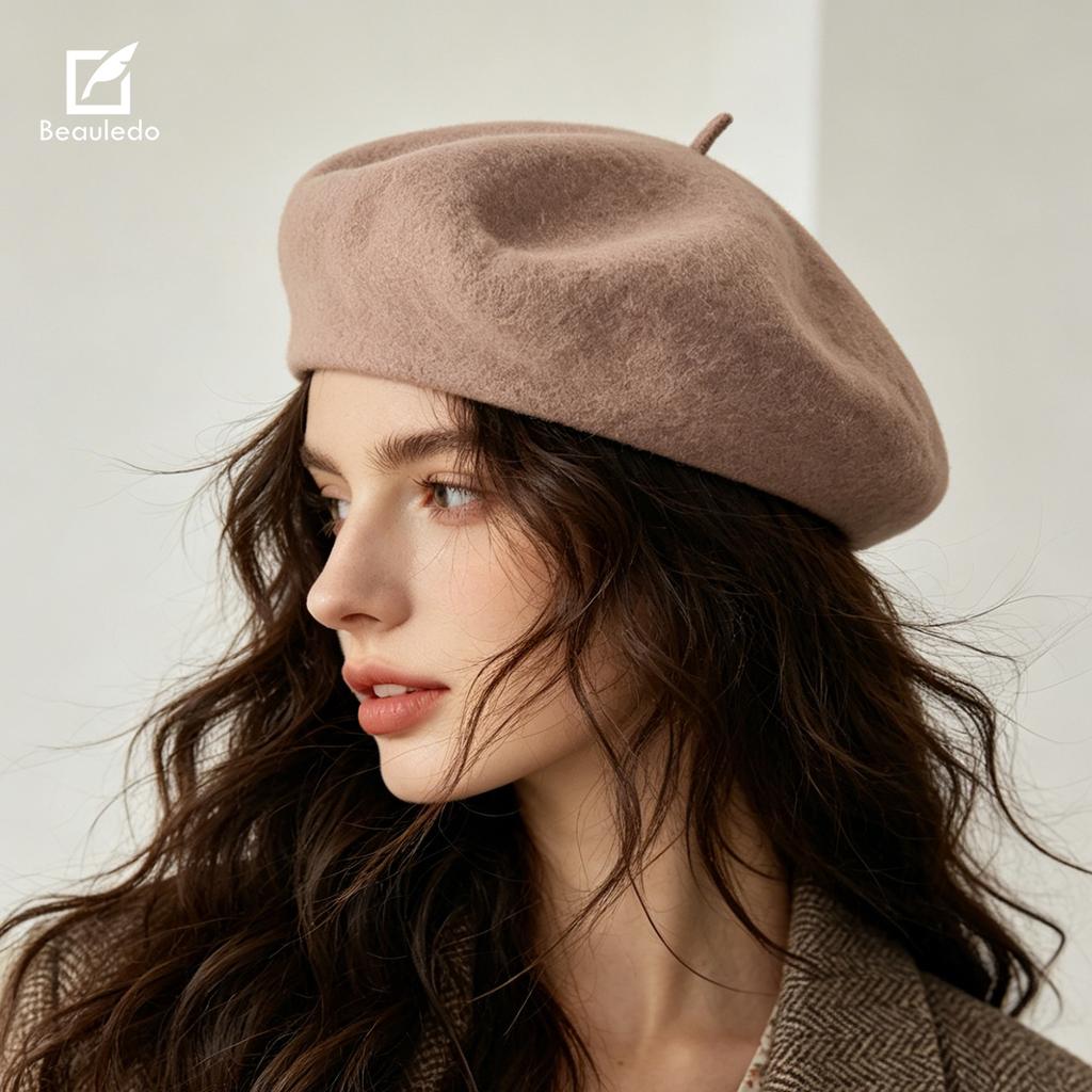 Autumn and Winter High-end Wear Classic Wool Beret Women's Universal Retro Literary Solid Color Simple Wool Beret